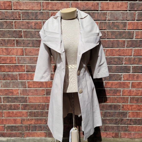 T TAHARI Callie Beige Belted Shawl Collar Trench Blazer Coat Sz Small - Picture 6 of 15